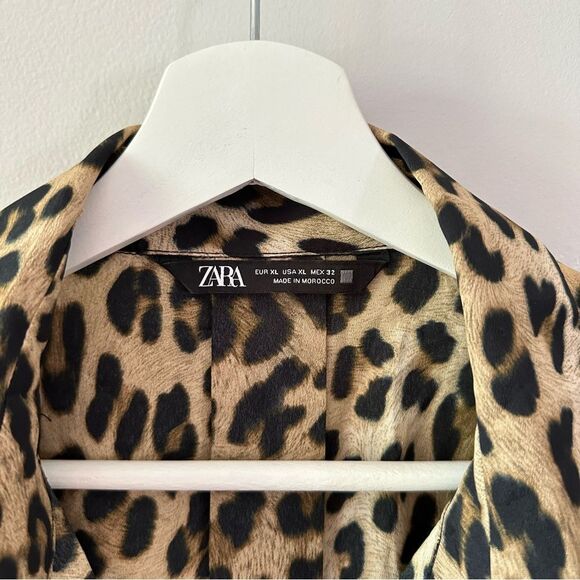Zara Animal Printed Leopard Oversized Blouse Button Down Shirt Collar - Picture 4 of 7